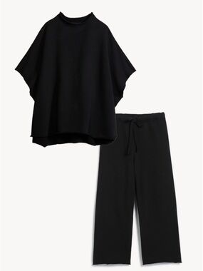 Frank & Eileen Black Malibu Travwl-Lounge Set — Relaxed Top & Drawstring Pants